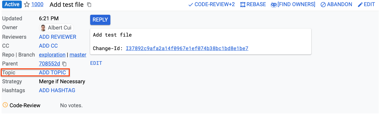 Added add topic. Gerrit code Review.